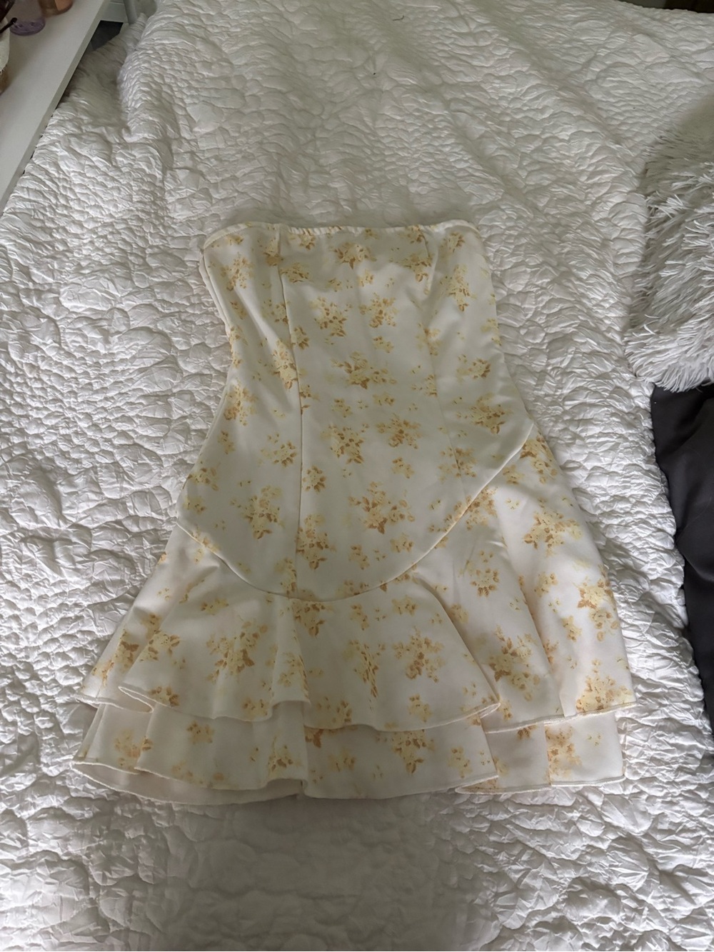 SHEIN White Strapless Yellow Floral Ruffle Dress